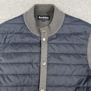 Barbour Puffer Vest Mens XXL Blue Essential Quilted Gilet Knit Front Snap Button